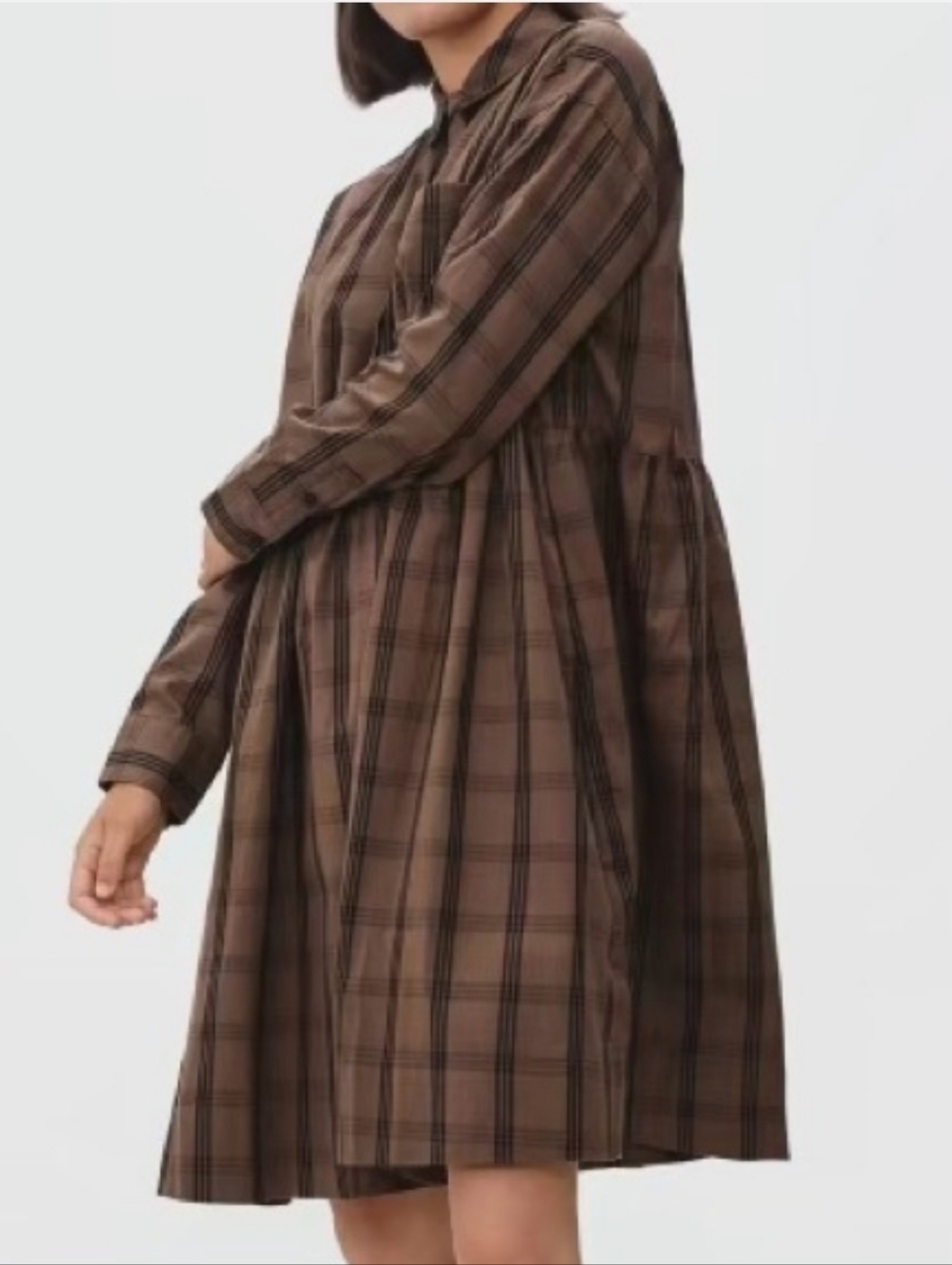 Everlane Brown Plaid The Field Long Sleeve Dress